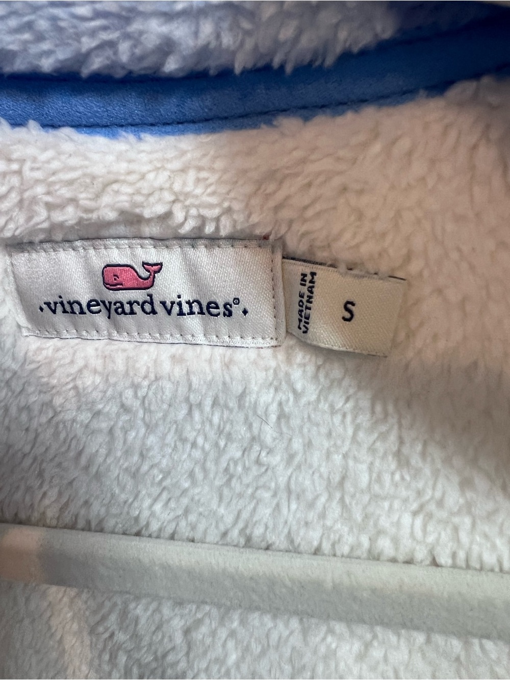 VINEYARD VINES Preppy Blue and White Plush Buffalo Check Quarterzip Pullover, S - Picture 13 of 13